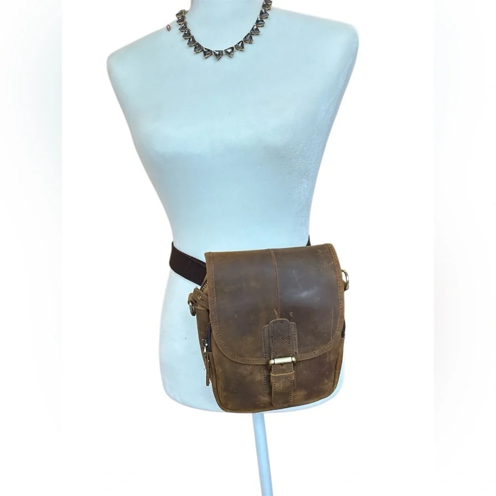 Genuine distressed Leather satchel Crossbody Adjustable Waist Pack